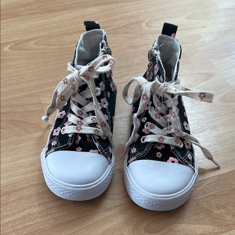 Tommy Bahama Girls High Top Black and Pink Floral Sneakers with Zipper Size 11